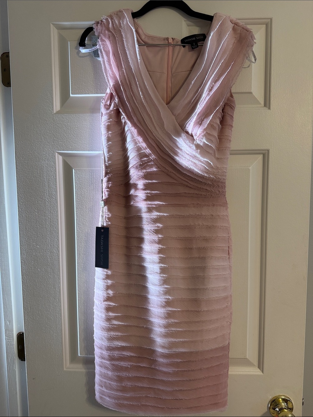 NWT Tadashi Shoji Rosen Banded chiffon Draped V-Neck bodycon Midi Dres